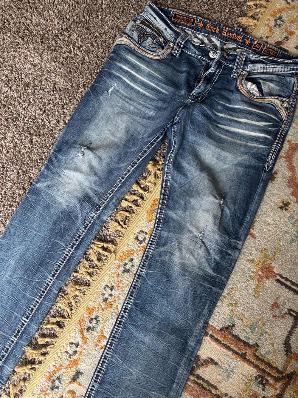 Rock Revival Distressed Slim Straight Jeans - Blue